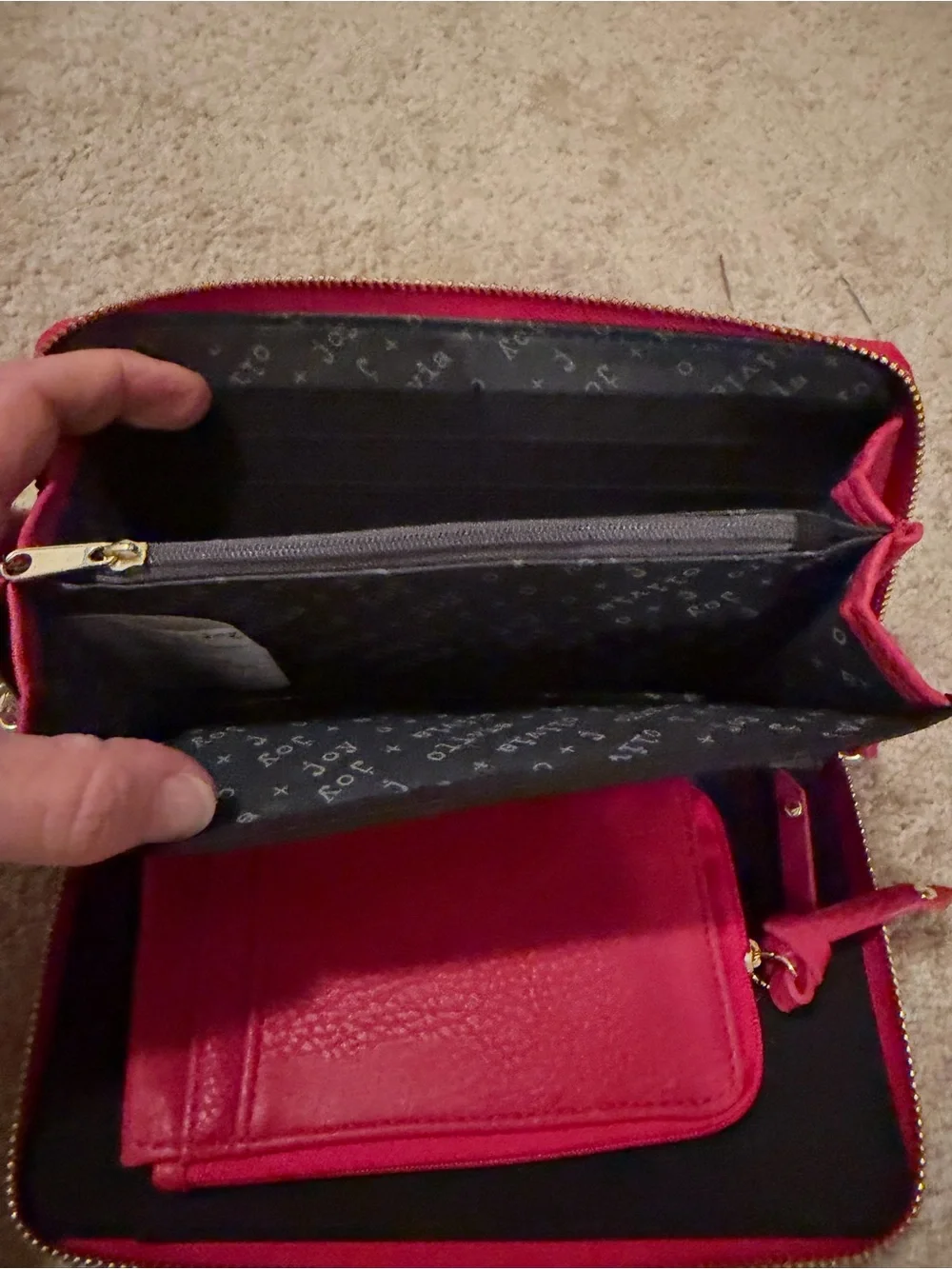 Olivia + Joy zip-around wristlet wallet pink textured faux leather gold hardware